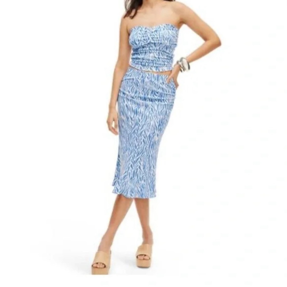 Diane Von Furstenberg X Target Midi Skirt Knit A Line Sea Twig Blue White NWT